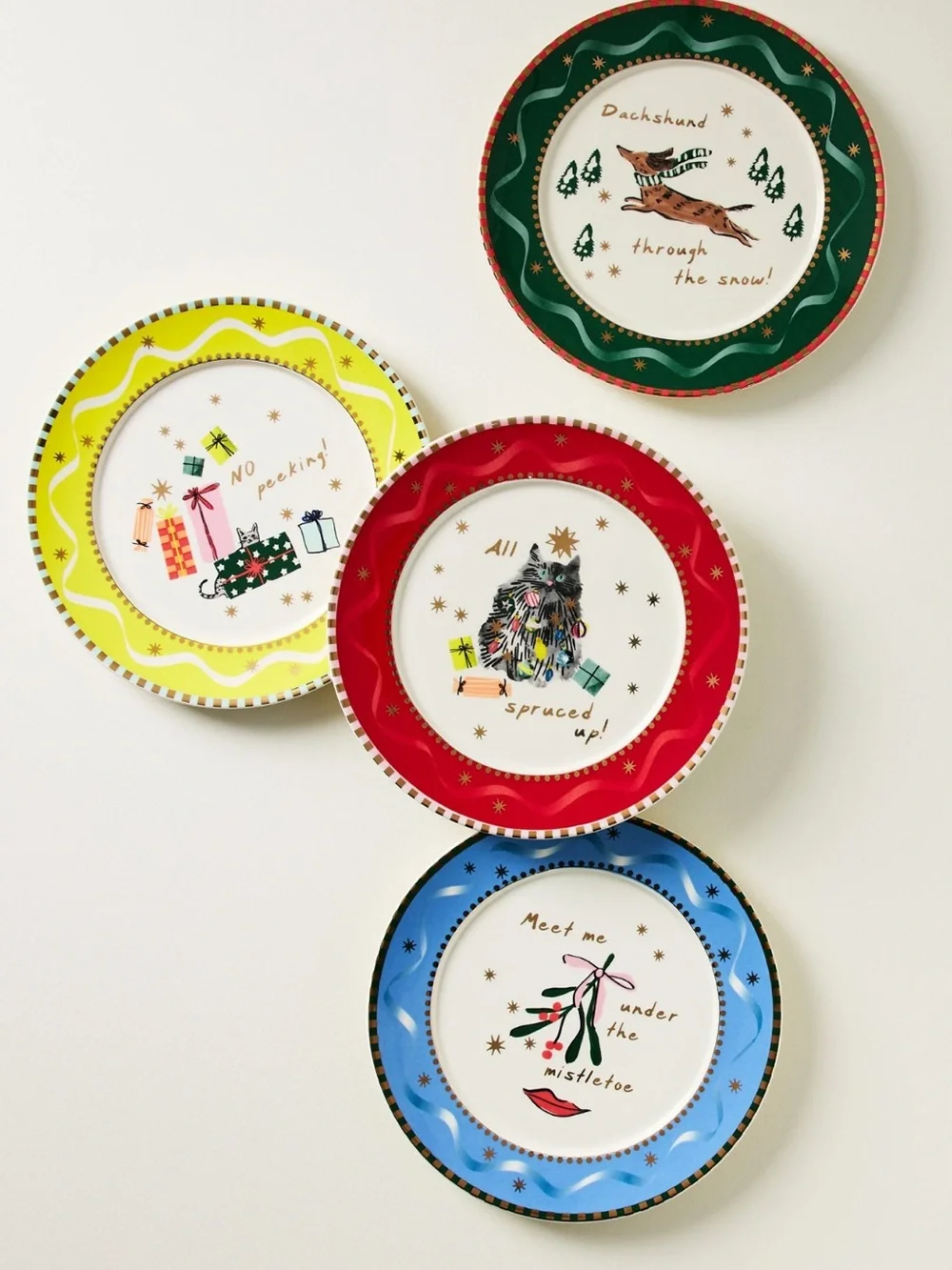 🌲Anthropologie Caroline Stoneware Plate New Meet Me Under The Mistletoe 8” Blue